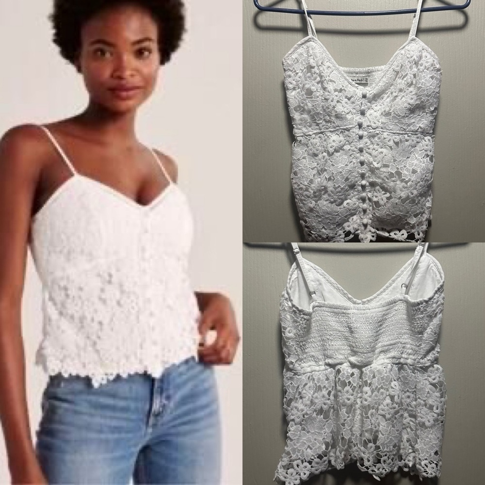 ✨🤍Abercrombie & Fitch White Lace Peplum Cami Top XS - Picture 6 of 16